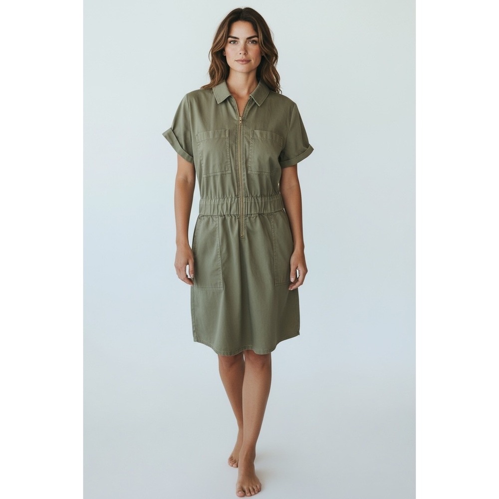 J.Crew Women's Olive Green Utility Zip‎ Front Shirt Dress Size [SIZE]